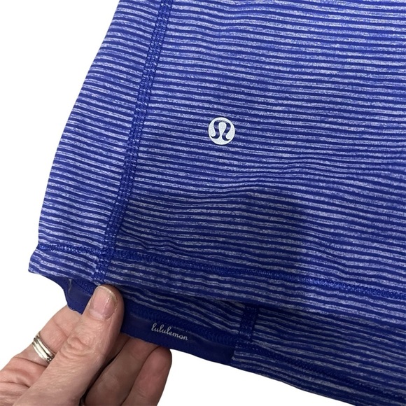 Lululemon Run Catch Me Tank Blue Purple Tonka Stripe Cross Back Shirt | Size 6 - Picture 4 of 4